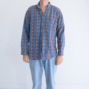 VTG '90S Ever Blue Find General Blue Red Thick Cotton 3D Pattern Western Shirt